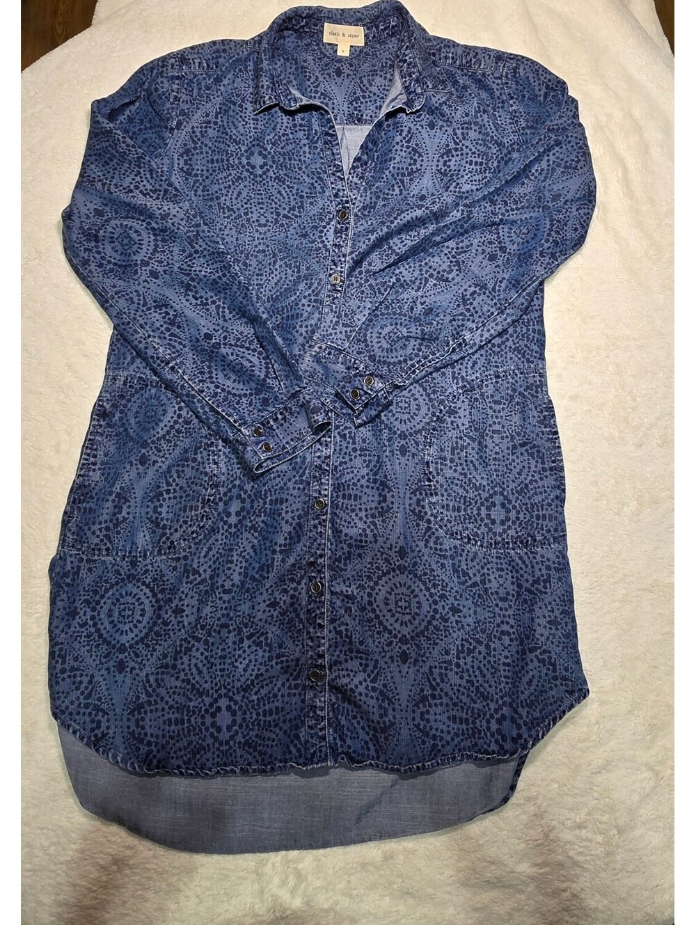 Cloth & Stone Anthropologie Medallion Print Chambray Shirt Dress Size Small S